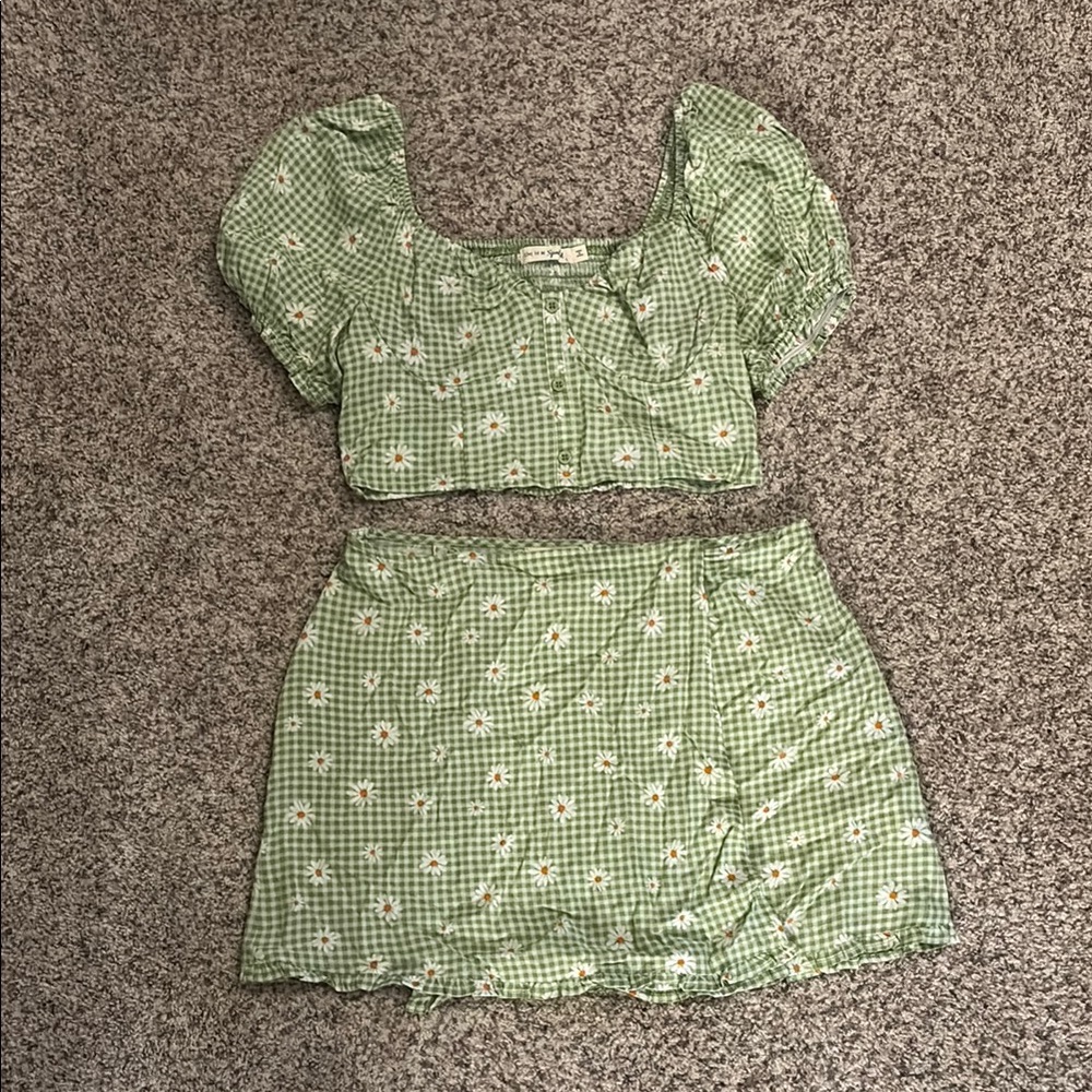 Green Gingham Two-Piece Set